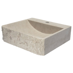 Rectangular Vessel Bathroom Sink, Stone, 16.5 In., Beige