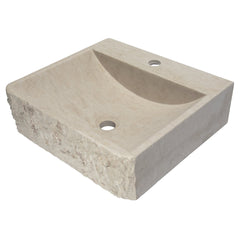 Rectangular Vessel Bathroom Sink, Stone, 16.5 In., Beige