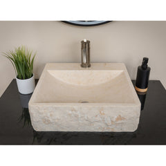 Rectangular Vessel Bathroom Sink, Stone, 16.5 In., Beige