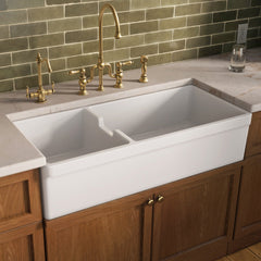 Reversible Apron Front Kitchen Sink, Double Bowl Fireclay in White