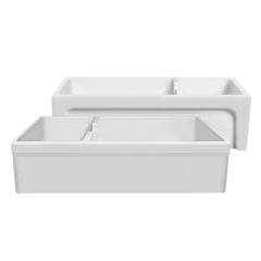 Reversible Apron Front Kitchen Sink, Double Bowl Fireclay in White