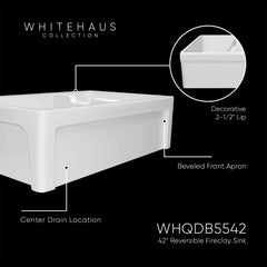 Reversible Apron Front Kitchen Sink, Double Bowl Fireclay in White