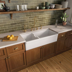 Reversible Apron Front Kitchen Sink, Double Bowl Fireclay in White