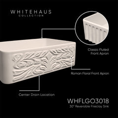 Reversible Fireclay Kitchen Sink, Single Bowl, 30 Inch in Biscuit