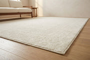Floor level | the rug from floor height with its woven border in front