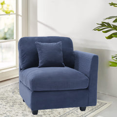 Right Arm Modular Sofa Module, Dark Blue Corduroy, Solid Wood Frame