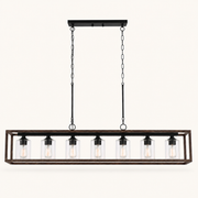 Front | studio front of the walnut cage, seven glass cylinders, and black canopy