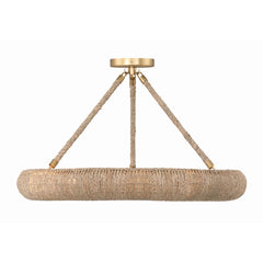 Ring Chandelier, 8 Lights, Gold Metal with Natural Lake Grass Shade