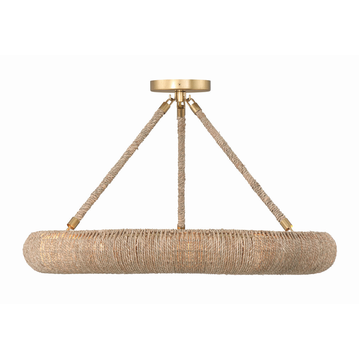 Ring Chandelier, 8 Lights, Gold Metal with Natural Lake Grass Shade