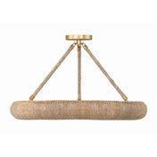 Ring Chandelier, 8 Lights, Gold Metal with Natural Lake Grass Shade