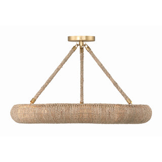Ring Chandelier, 8 Lights, Gold Metal with Natural Lake Grass Shade