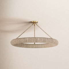 Ring Chandelier, 8 Lights, Gold Metal with Natural Lake Grass Shade