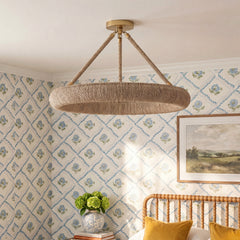 Ring Chandelier, 8 Lights, Gold Metal with Natural Lake Grass Shade