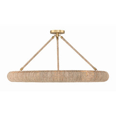 Ring Chandelier, 8 Lights, Gold Metal with Natural Lake Grass Shade