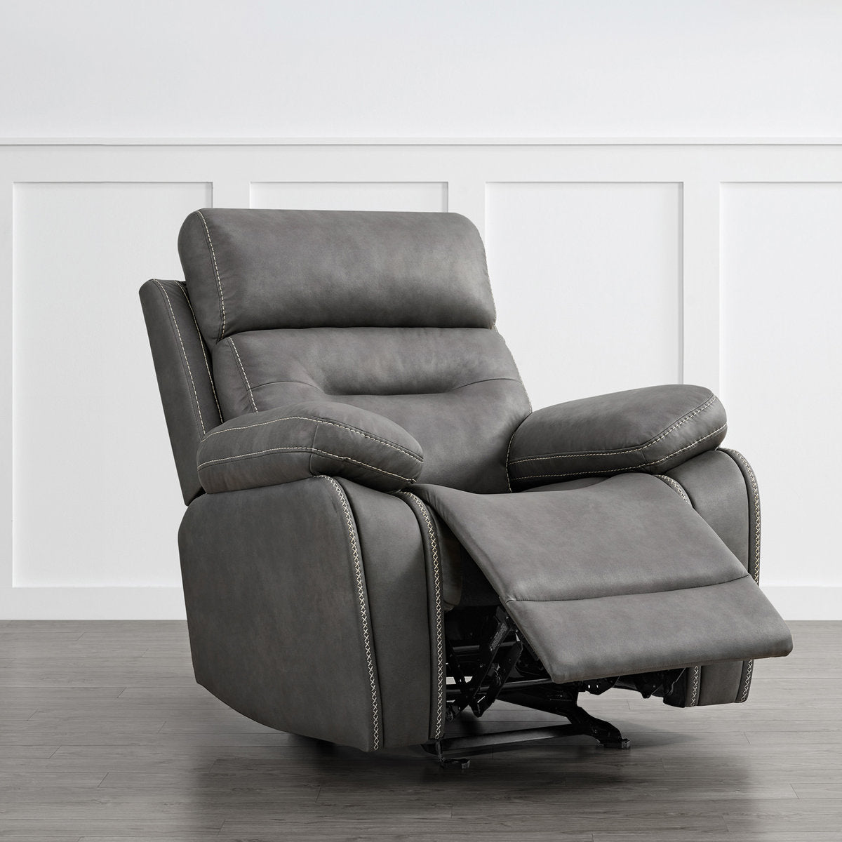 Rocker Glider Recliner with Metal Frame in Gray Polyester