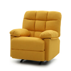 Rocker Recliner Chair, Tufted Twill Upholstery, Yellow with Black Legs