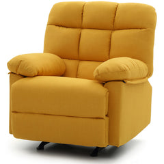 Rocker Recliner Chair, Tufted Twill Upholstery, Yellow with Black Legs