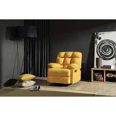 Rocker Recliner Chair, Tufted Twill Upholstery, Yellow with Black Legs