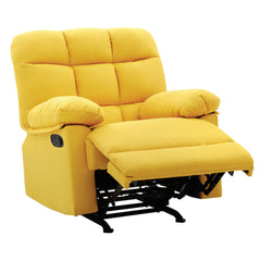 Rocker Recliner Chair, Tufted Twill Upholstery, Yellow with Black Legs