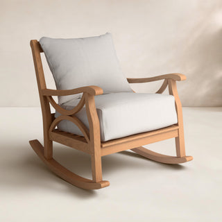 Rocking Chair in Natural Teak with Beige Cushions