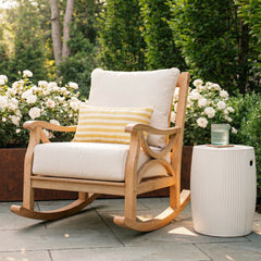 Rocking Chair in Natural Teak with Beige Cushions