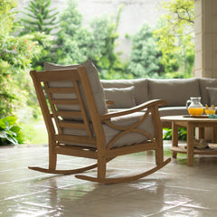 Rocking Chair in Natural Teak with Beige Cushions