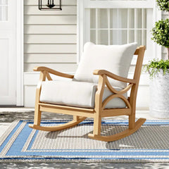 Rocking Chair in Natural Teak with Beige Cushions