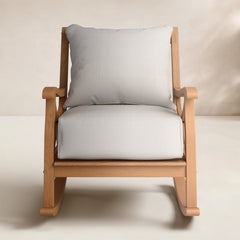 Rocking Chair in Natural Teak with Beige Cushions