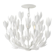 Rod-Hung Ceiling Light with 3 Lights and Metal Floral Shade