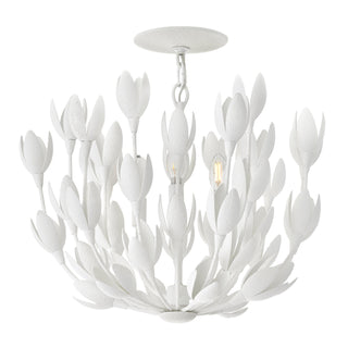 Rod-Hung Ceiling Light with 3 Lights and Metal Floral Shade
