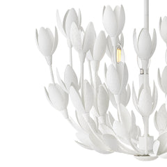 Rod-Hung Ceiling Light with 3 Lights and Metal Floral Shade