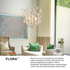 Rod-Hung Ceiling Light with 3 Lights and Metal Floral Shade