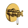 Hero | complete Unlacquered Brass shower trim assembly with visible plate and controls