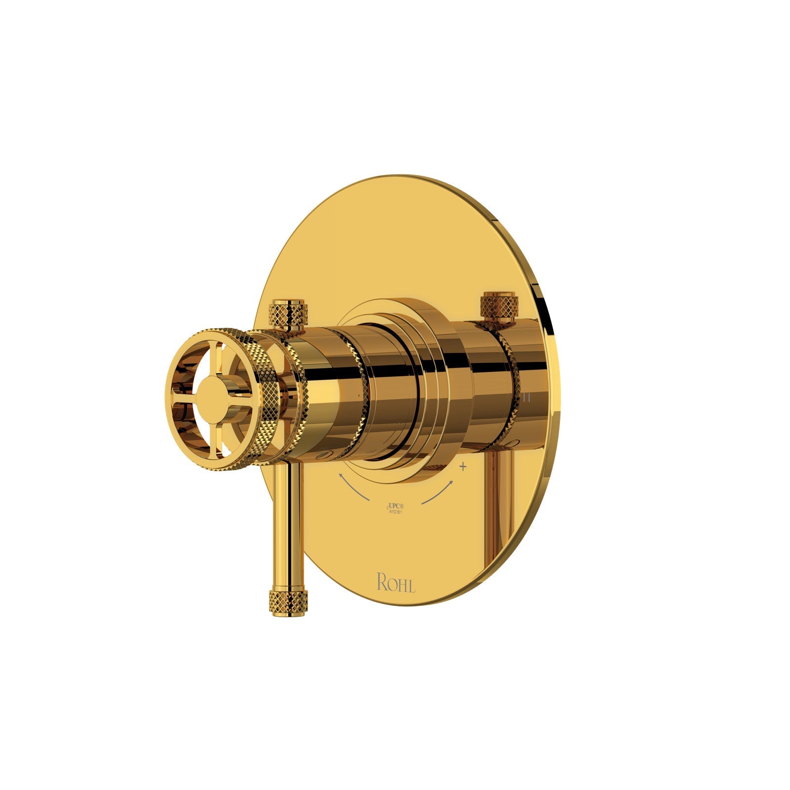 Hero | complete Unlacquered Brass two-function shower valve trim with round control plate