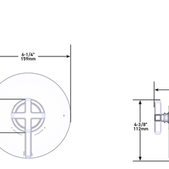Dimensions | 1/2-Inch Two-Function Thermostatic Pressure-Balance Matte Black Trim manufacturer specification drawing with dimensions