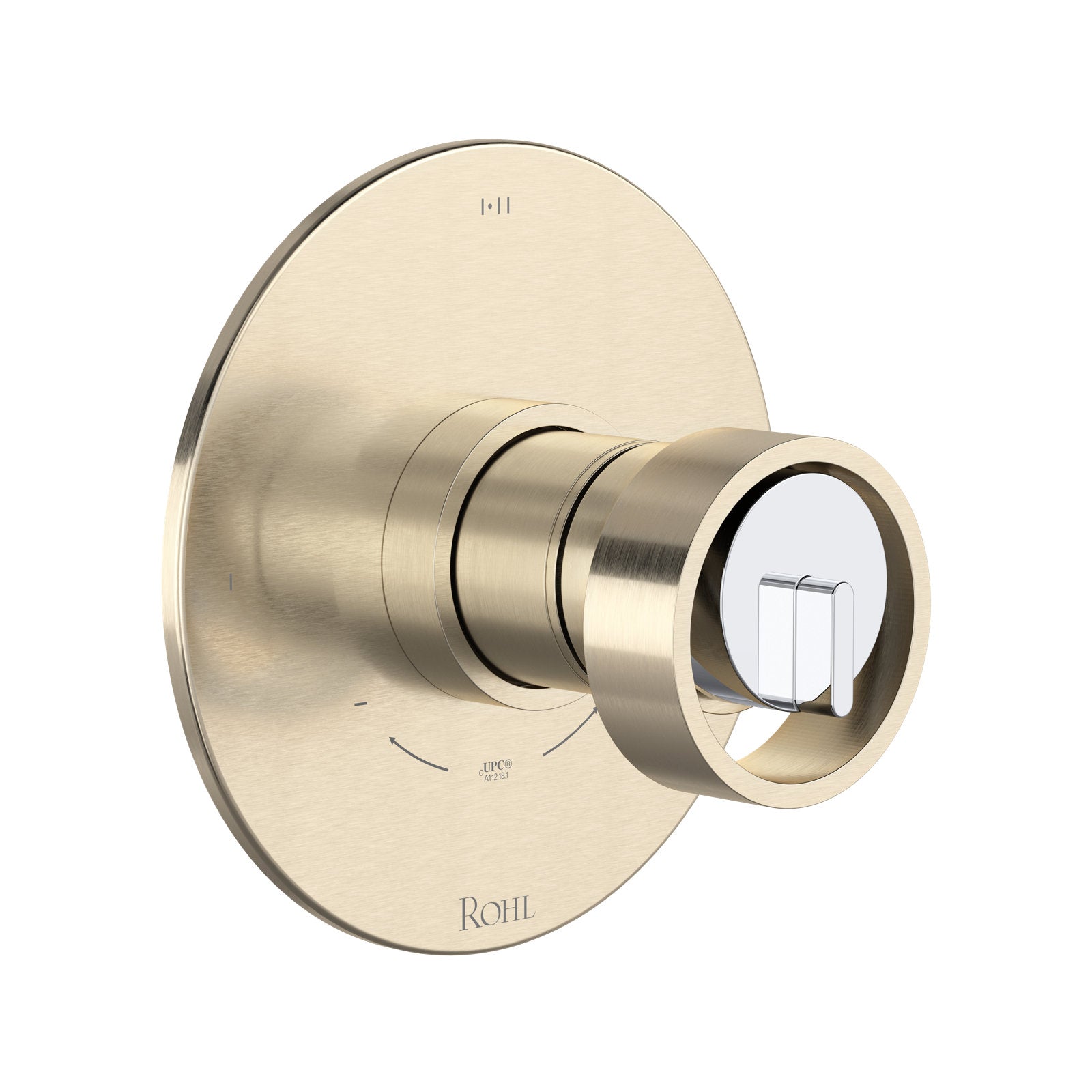 Hero | complete Satin Nickel and Polished Chrome three-function shower trim on round plate