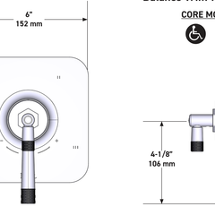 Dimensions | Polished Chrome 1/2 Thermostatic & Pressure Balance Trim, 3 Functions manufacturer specification drawing with dimensions
