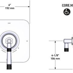 Dimensions | 1/2" Thermostatic & Pressure-Balance 3-Function Trim, Polished Nickel manufacturer specification drawing with dimensions