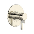 Hero | complete Polished Nickel trim with round wall plate and paired cylindrical controls