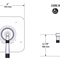 Dimensions | 1/2-Inch Five-Function Matte Black Thermostatic Pressure-Balance Trim manufacturer specification drawing with dimensions