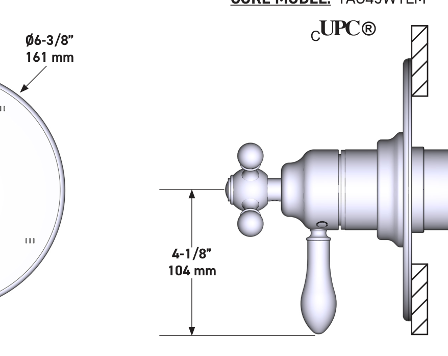 Dimensions | 1/2" Thermostatic Pressure-Balance Trim, 5 Functions, Polished Chrome manufacturer specification drawing with dimensions