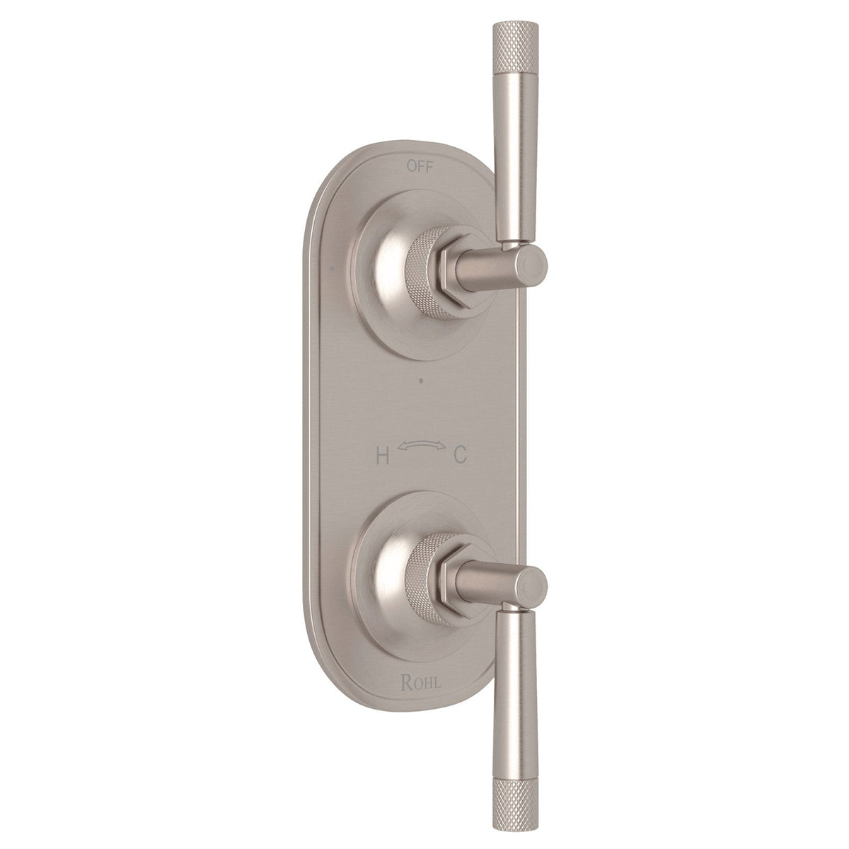 Hero | complete Satin Nickel thermostatic trim with two handles and wall plate