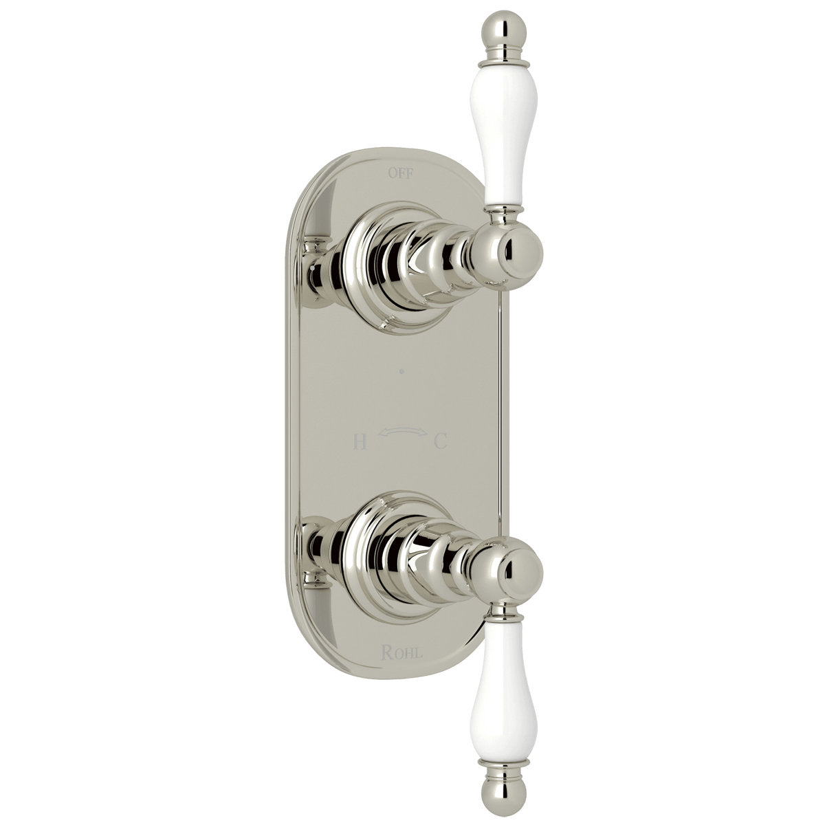 Hero | complete Polished Nickel thermostatic trim with diverter and two controls