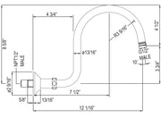 Dimensions | technical drawing of wall-mount shower arm connections and measurements