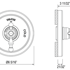 Dimensions | 3/4 in Polished Chrome Thermostatic Shower Trim Without Volume Control manufacturer specification drawing with dimensions