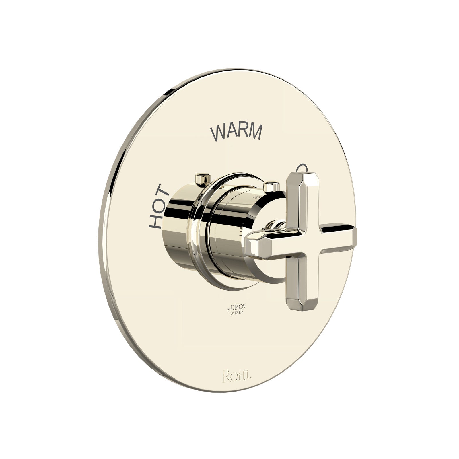 Hero | Polished Nickel thermostatic shower trim with round wall plate and central control