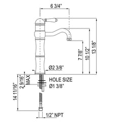 Diagram | Acqui lavatory faucet dimension and installation specifications