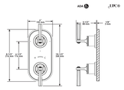 Dimensions | 1/2-Inch Thermostatic Shower Control Plate With Diverter, Antique Gold manufacturer specification drawing with dimensions