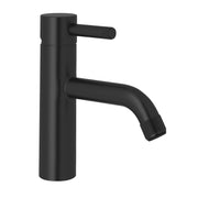 Product | complete matte-black single-handle lavatory faucet with fixed spout on white