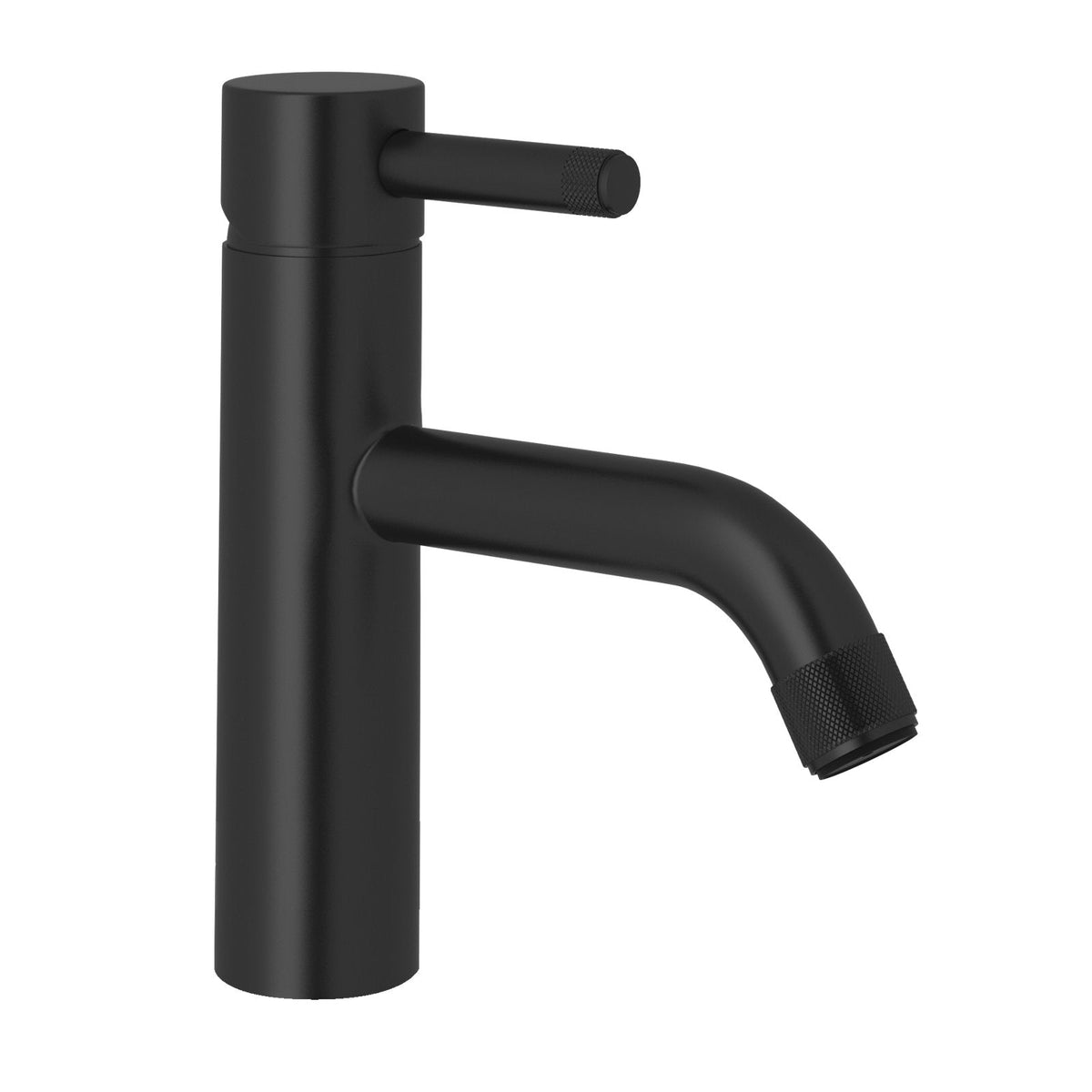 Product | complete matte-black single-handle lavatory faucet with fixed spout on white